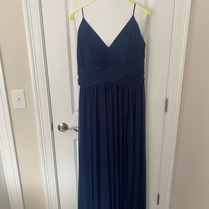 David’s Bridal Long Spaghetti Crisscross Dress in Marine